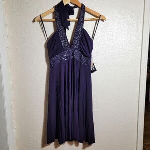 NWT 90s Y2K Love Tease Pleated Beaded Embellished Halter Marilyn Monroe Dress S
